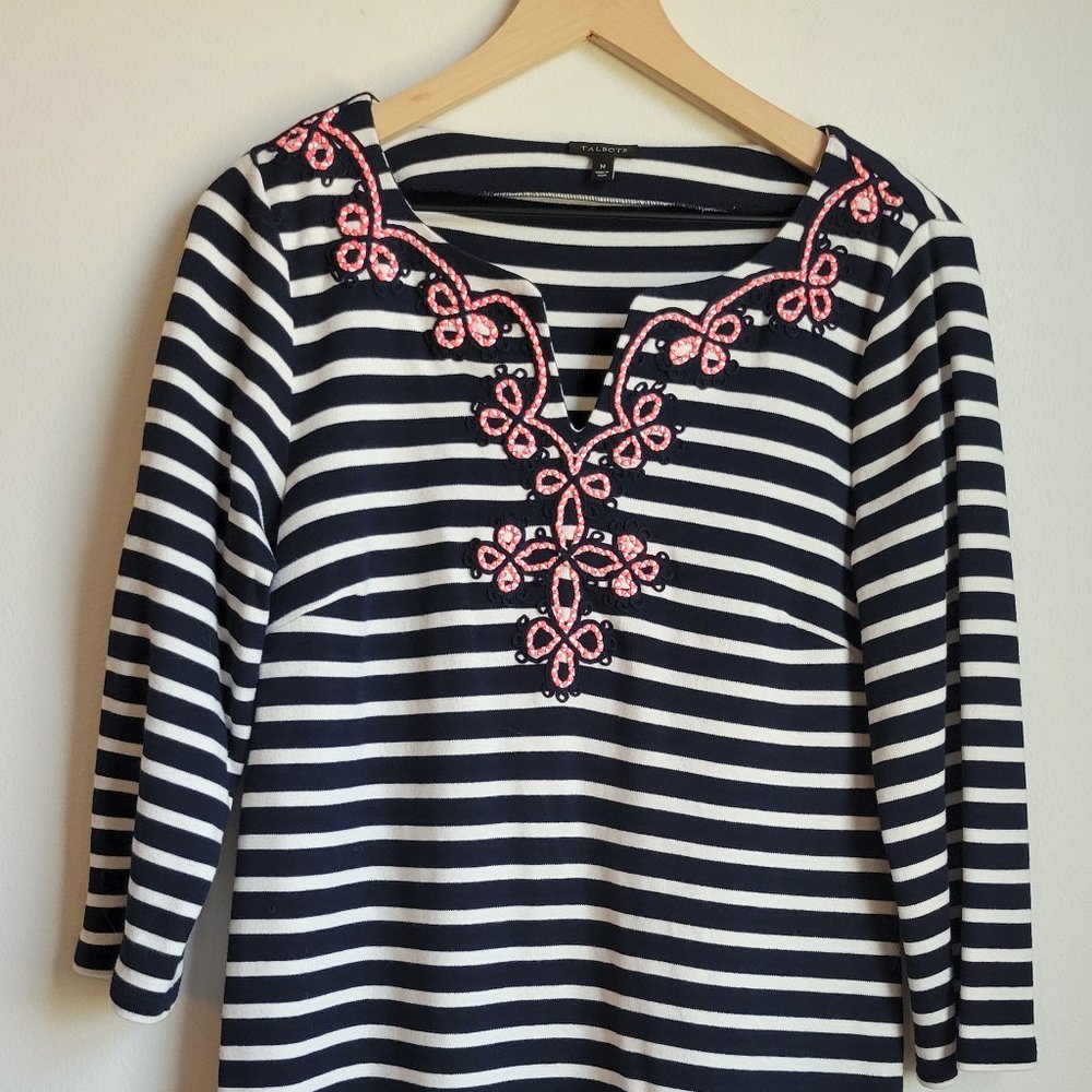 Talbots Stripe Shirt Dress Pink Lace Detail Medium